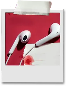 Polaroid com fones de ouvido indicando playlist